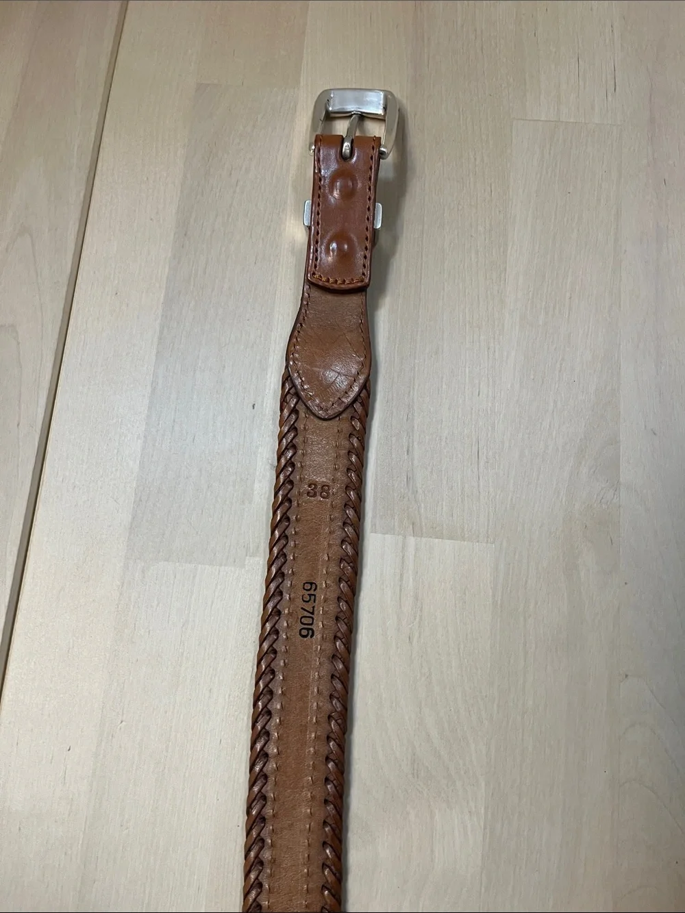 Brown Leather & Decorative Beaded Belt w/ Silver Hardware Men’s Size 38